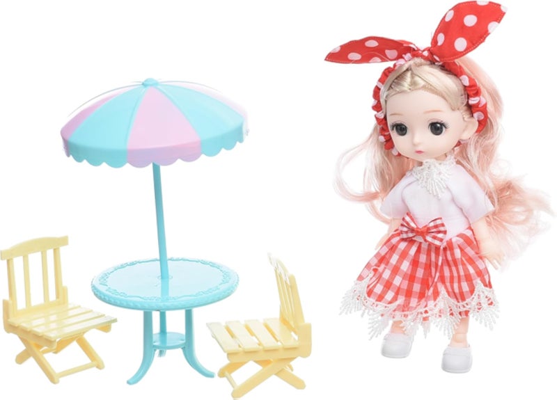 دمية بلاستيكية أنيقة جميلة بشعر أشقر طويل ومظلة تضيف المزيد من المرح للفتيات مجموعة من 4 قطع - متعددة الألوان